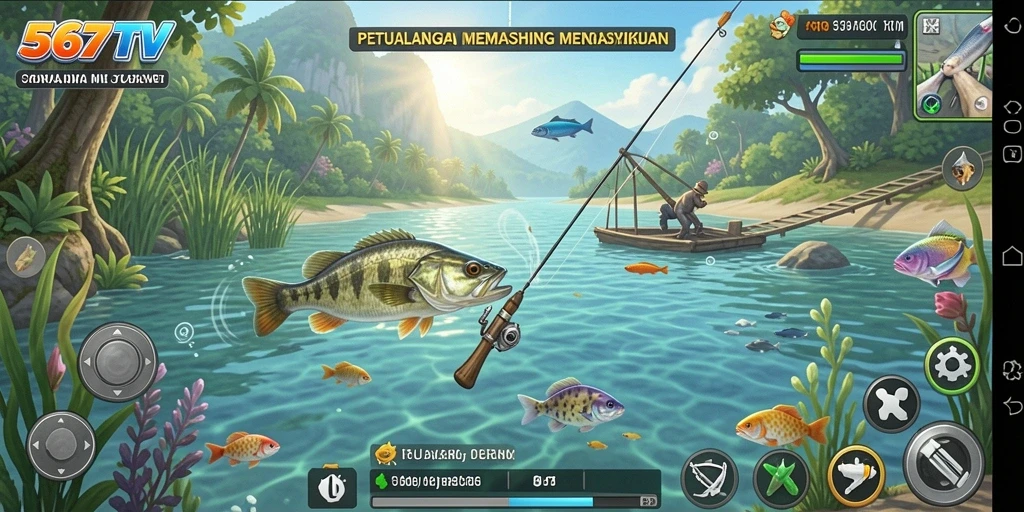Tampilan gameplay 567TV dengan momen memancing yang seru dan menegangkan.