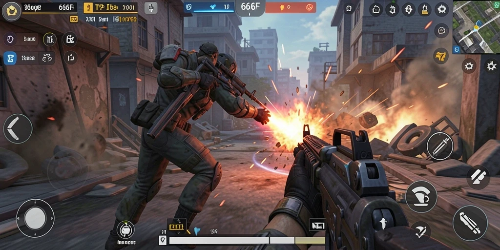 Tampilan gameplay seru dalam pertempuran TPS di 666F.