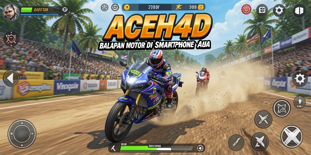 Screenshot gameplay ACEH4D dengan aksi balapan motor yang mendebarkan.