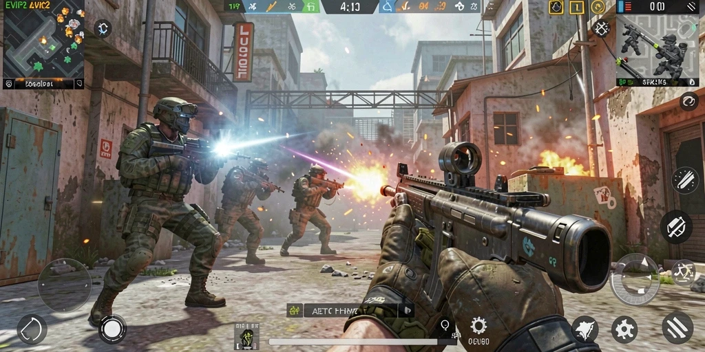 Screenshot game EVIP2 memperlihatkan aksi tembak-menembak yang intens.