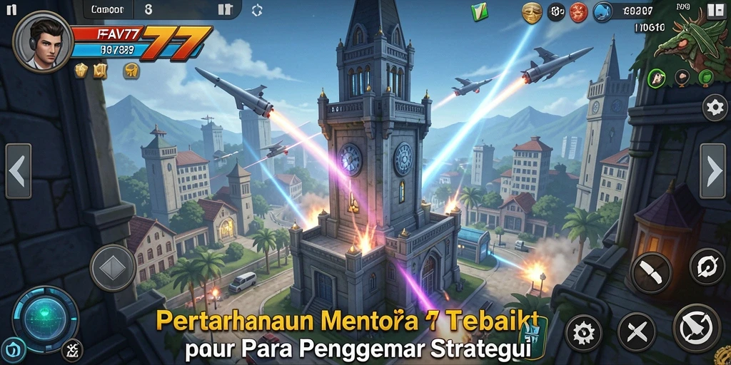 Tangkapan layar utama FAV77 menunjukkan pertempuran Tower Defense yang mendebarkan.