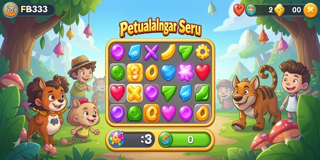 Tampilan gameplay FB333 yang menarik dengan berbagai elemen match-3.