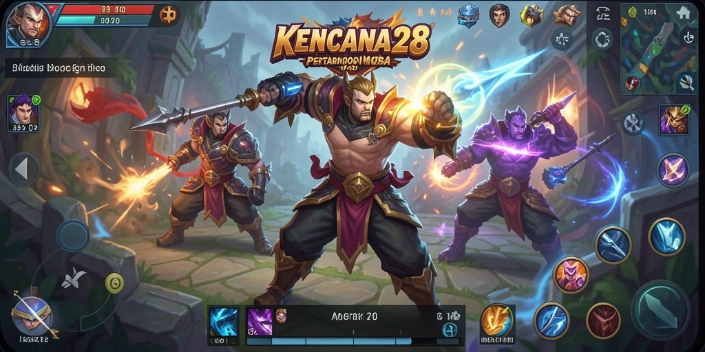 Tangkapan layar KENCANA28 menampilkan aksi seru dalam pertempuran MOBA.