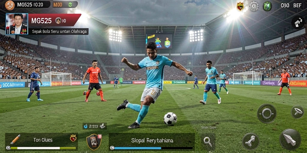 Screenshot utama MG525 menampilkan serunya gameplay sepak bola.
