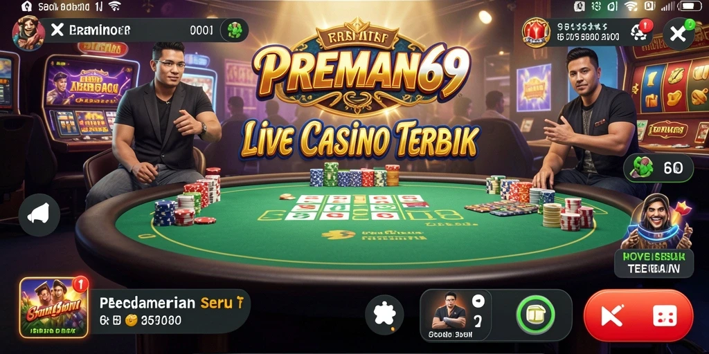 Screenshot utama PREMAN69 menunjukkan dealer profesional dan suasana permainan yang mendebarkan.