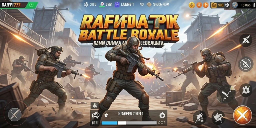 Screenshot gameplay RAFFI777 yang menampilkan aksi pertempuran Battle Royale.
