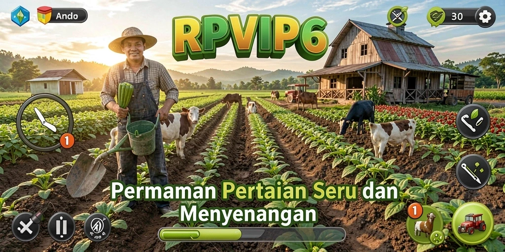 Tangkapan layar gameplay RPVIP6 menampilkan aktivitas bertani yang seru dan interaktif.