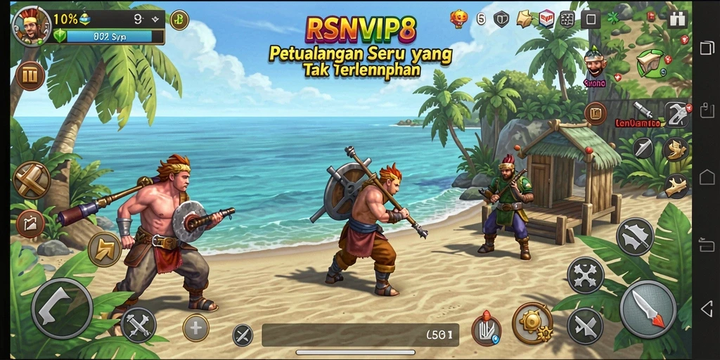 Tampilan gameplay seru RSNVIP8 dengan berbagai karakter petualang.